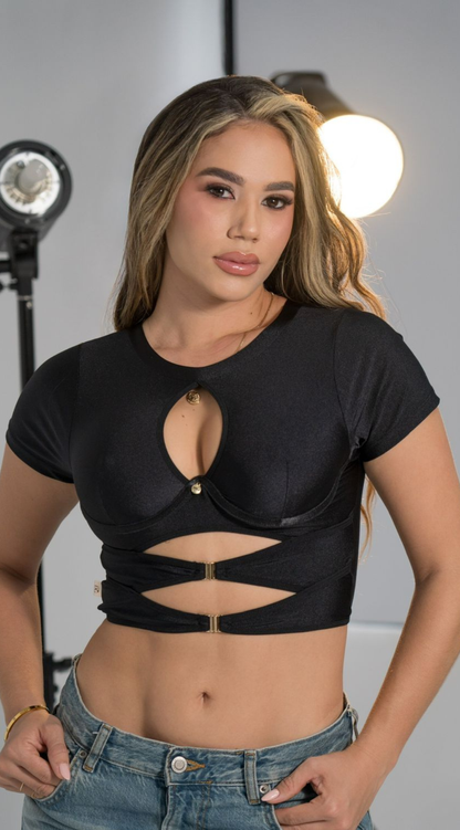 Crop Top Roma con Herrajes Bañado en Oro  + Panty GRATIS